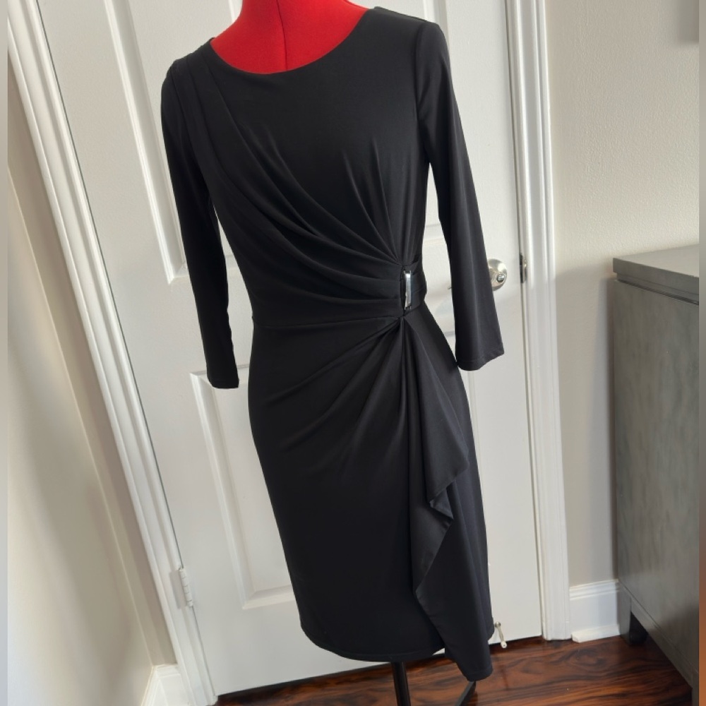 Elegant Black Draped Dress from White House Black Market